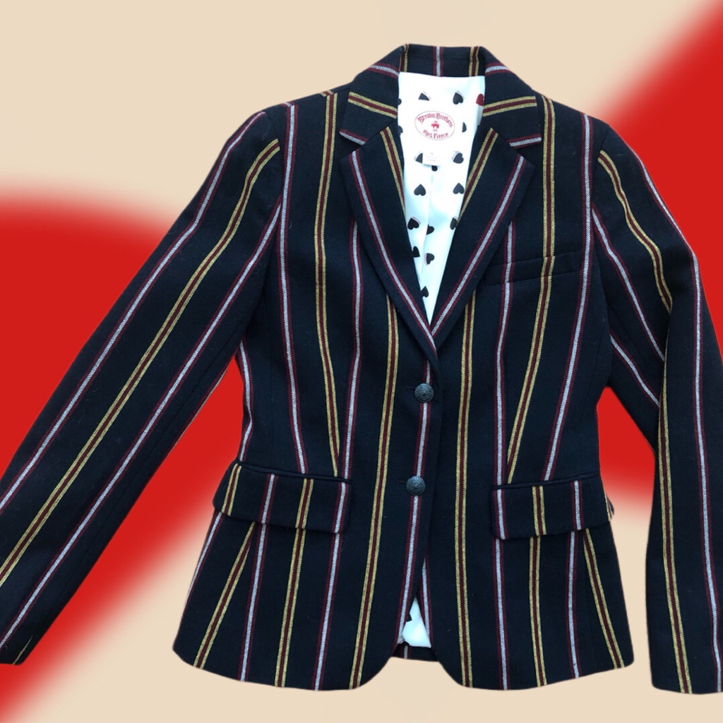 Brooks Brothers Navy Striped Blazer W Heart Liner, Women’s Size 0
